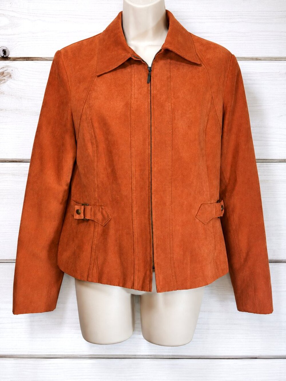 Proportion Petite Conrad C Size 10 Faux Suede Zip Jacket Burnt Orange